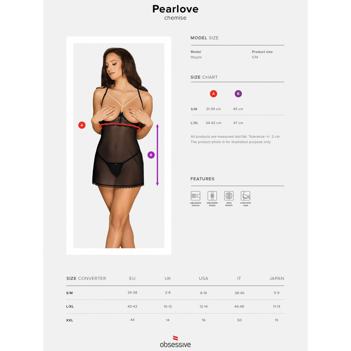 Sexy sottoveste seno scoperto+ perizoma Obsessive Pearlove chemise e thong 2 pz
