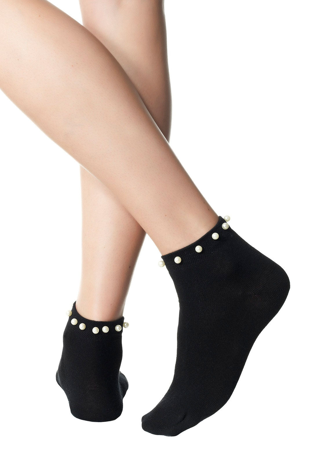 Calzini da donna moda Pompea Perli in cotone con perle nero
