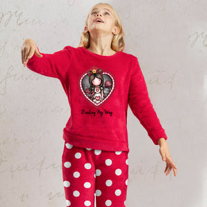 Pigiama bambina invernale Santoro Gorjuss 56618 pile coral a pois