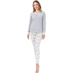 Pigiama donna caldo cotone grigio panna fantasia Il Granchio GP6006
