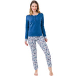 Pigiama donna caldo cotone blu royal fantasia Il Granchio GP6006