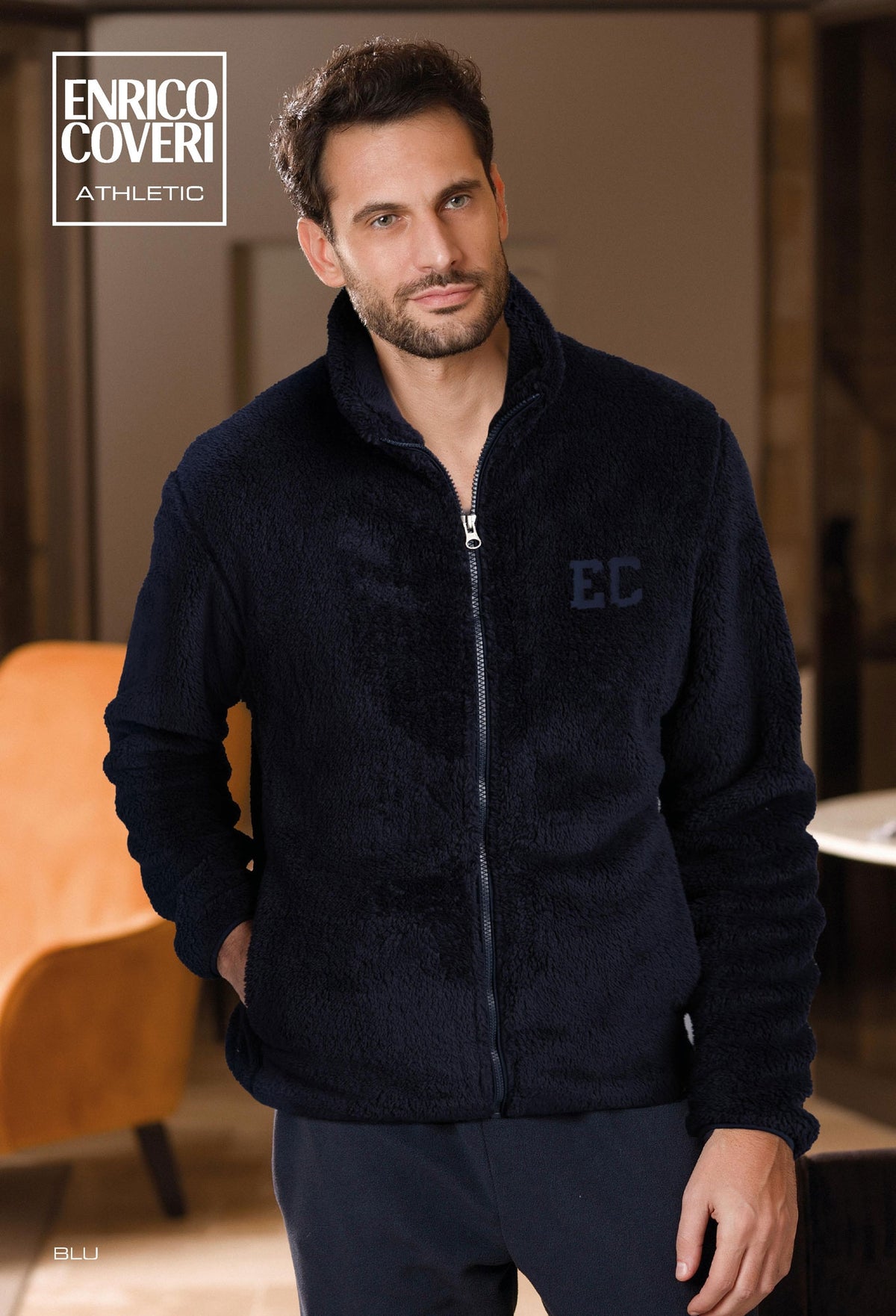 Giacca uomo da camera invernale Enrico Coveri EP7024 sherpa blu