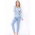 Pigiama donna caldo cotone fantasia floreale azzurro Il Granchio GP6003