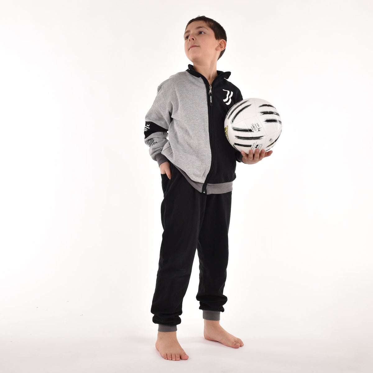 Pigiama tuta bambino Juventus zip cotone felpato B2JU15118 grigio melange