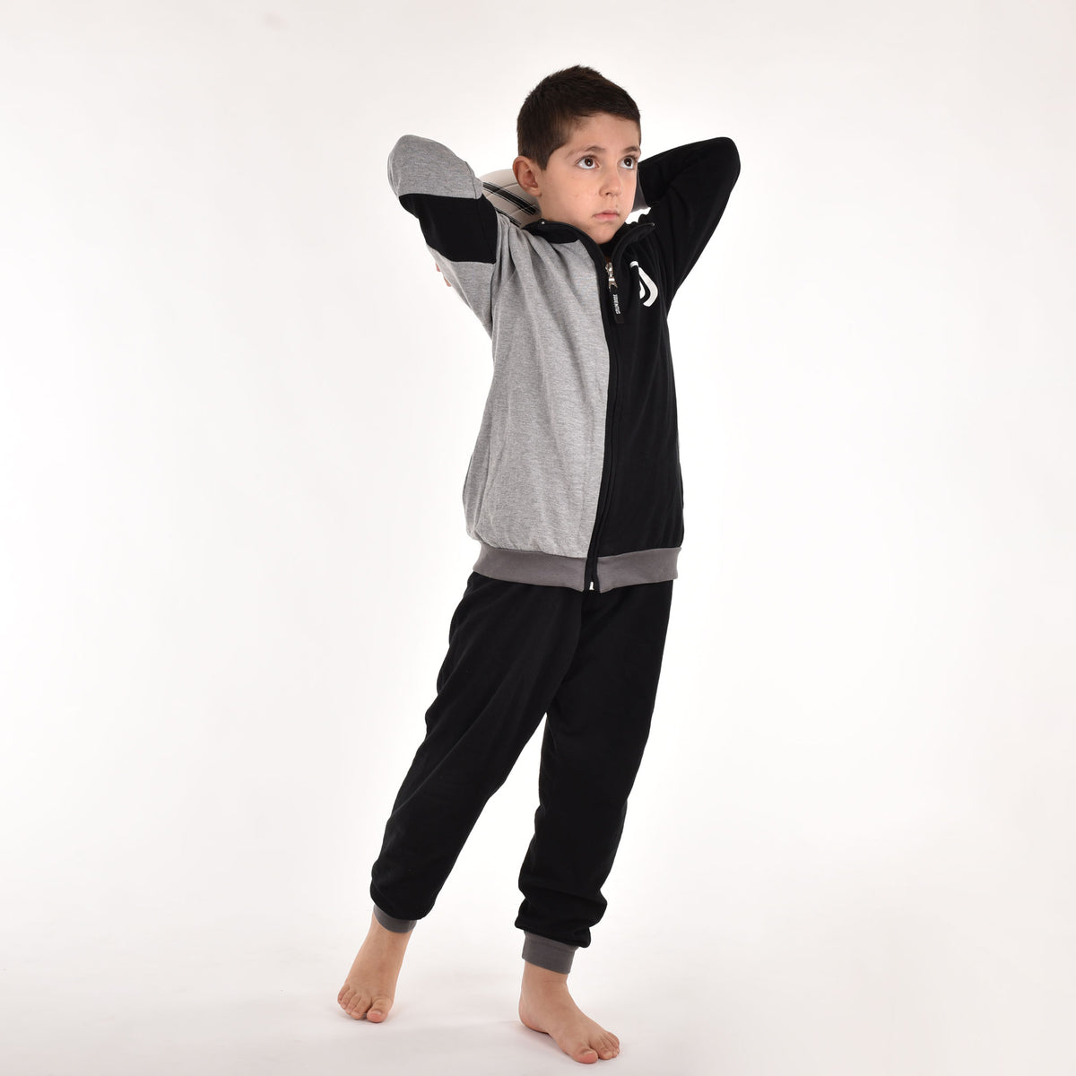Pigiama tuta bambino Juventus zip cotone felpato B2JU15118 grigio melange