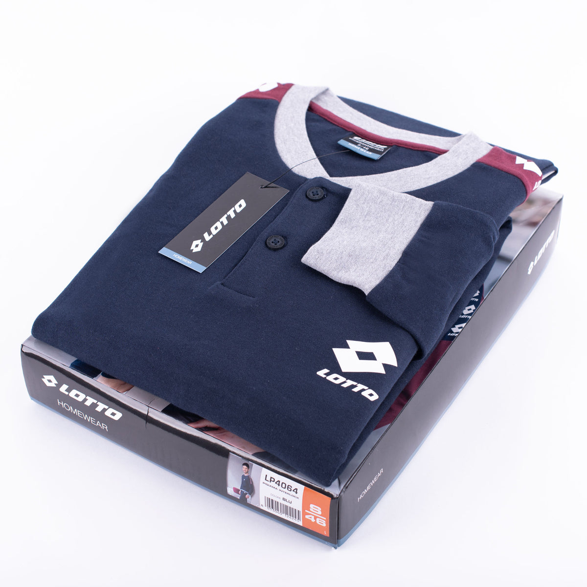 Pigiama uomo Lotto LP4064 in caldo cotone con polsini blu