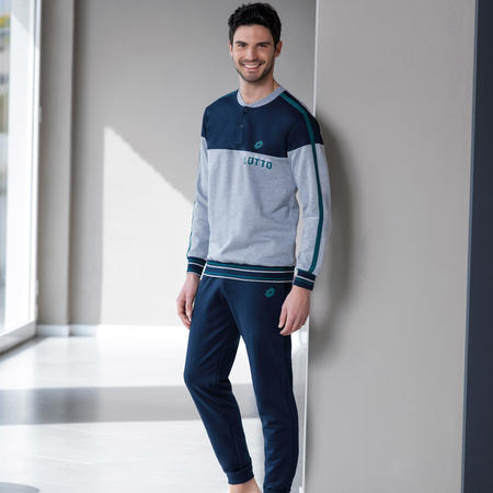Pigiama uomo cotone felpato sportivo Lotto 4077 grigio verde
