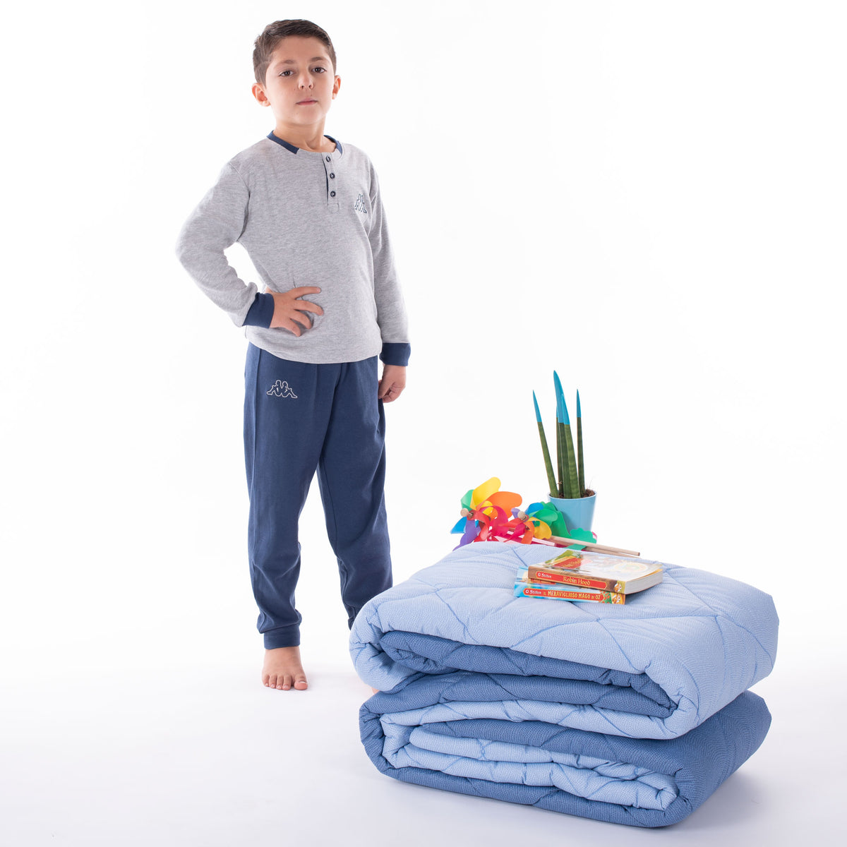 Pigiama bambino ragazzo caldo cotone Kappa 21262Y grigio melange