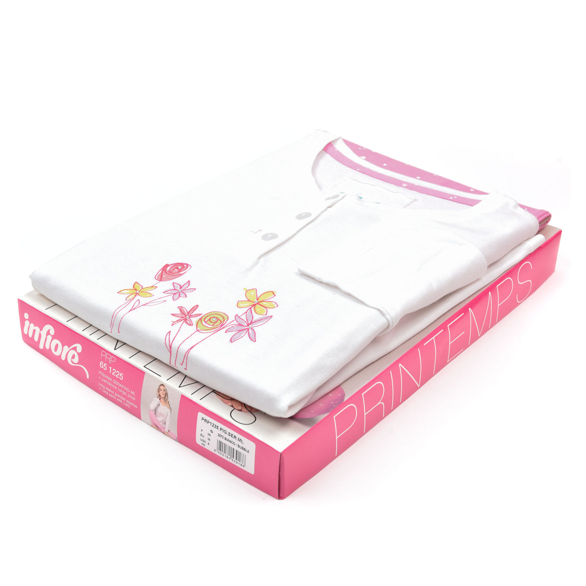 Pigiama donna cotone Infiore 1225 fiori cuori rosa bianco