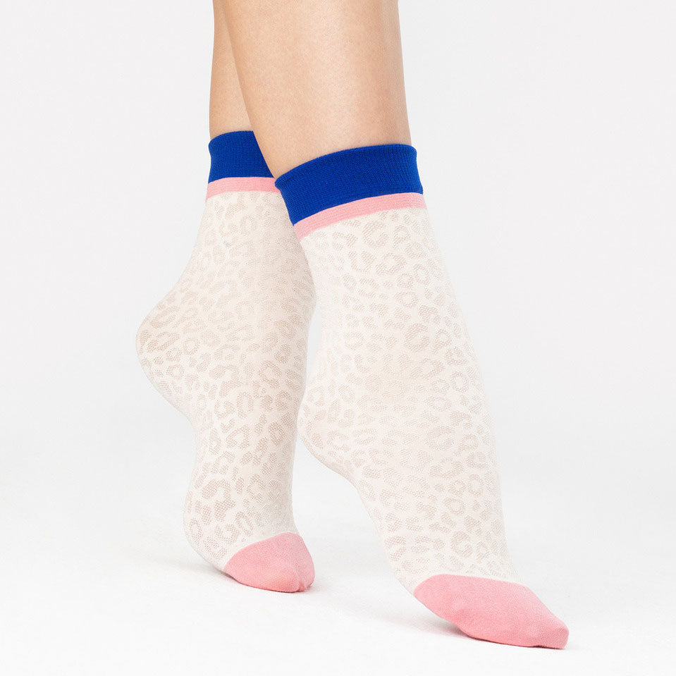Calze donna lavorate 30 denari con polsino azzurro Fiore Purr