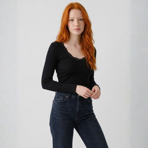 Maglia donna lana e seta con pizzo Ragno 701839