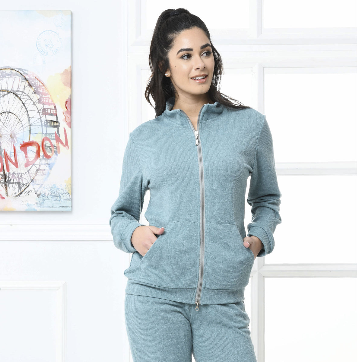 Pigiama tuta in maglia angora con zip Biancaluna art. Roma tiffany