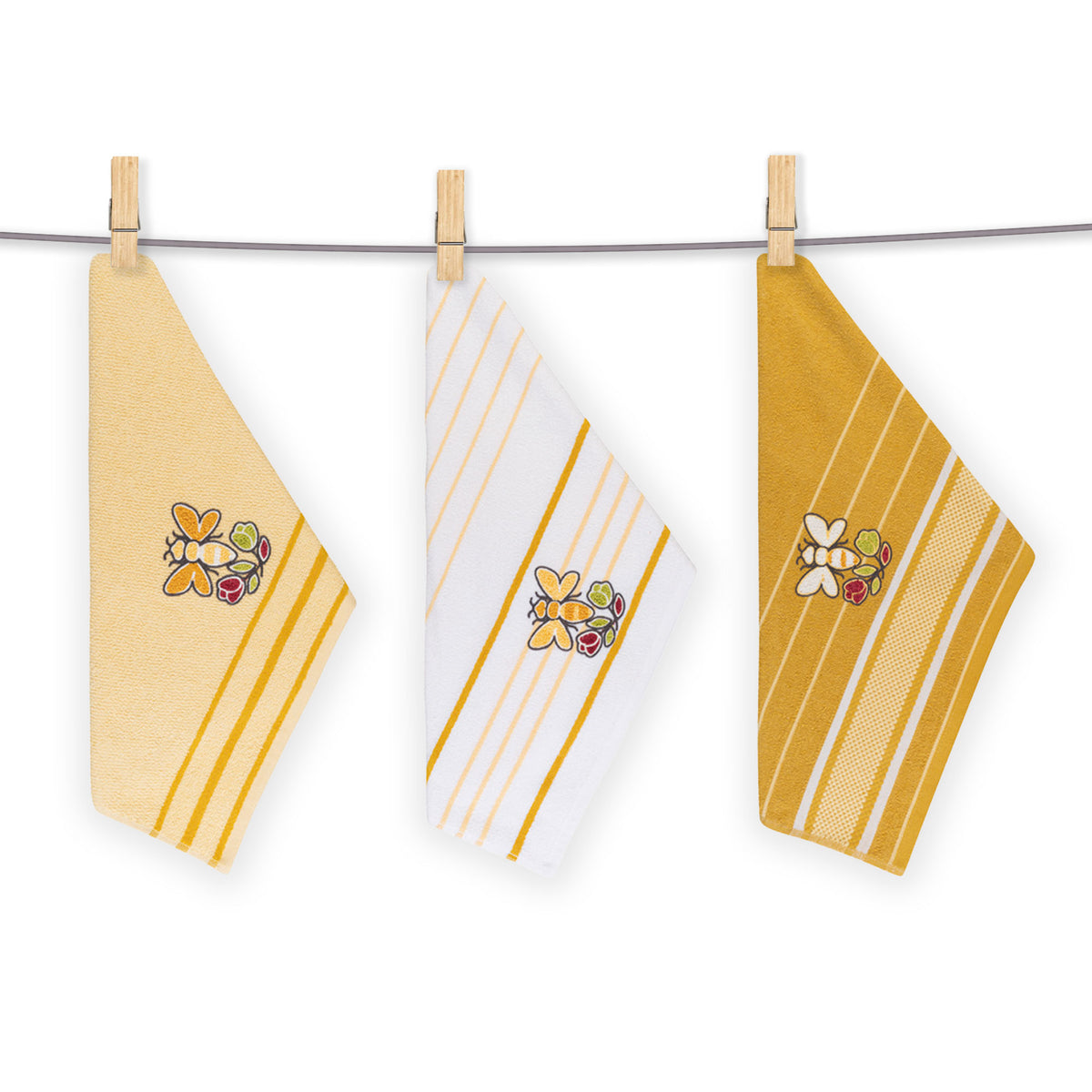 Vingi set 3 strofinacci in spugna di cotone Rossella giallo