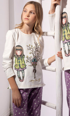 Pigiama bambina Santoro Gorjuss 54491 caldo cotone cuoricini