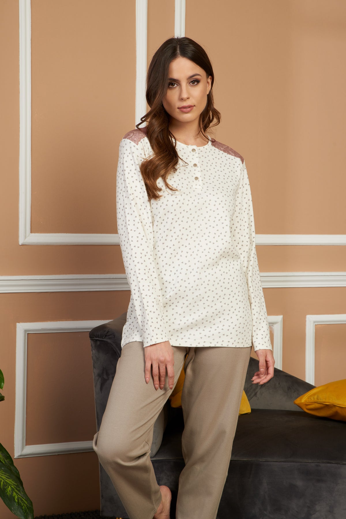 Pigiama donna caldo cotone tortora Karelpiù SE3403