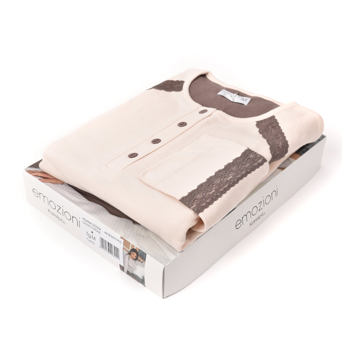 Pigiama donna invernale Karelpiù SE3410 caldo cotone beige marrone
