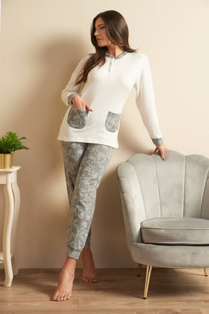 Pigiama donna serafino con tasche Karel punto milano SE5301