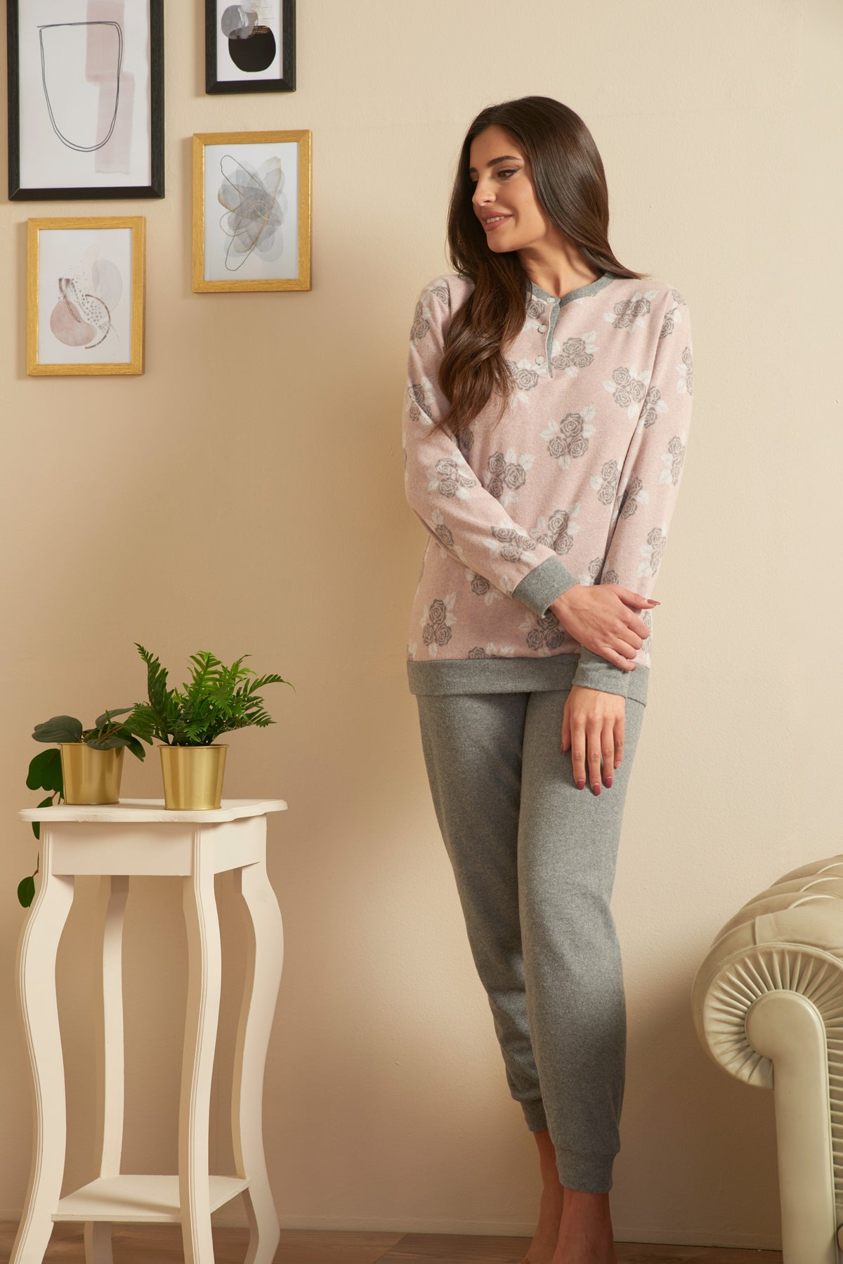 Pigiama donna in punto milano caldissimo Karelpiù rose SE5307
