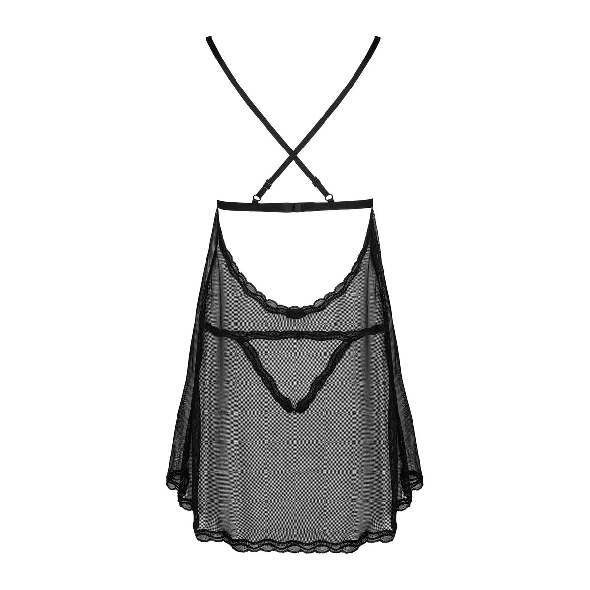 Babydoll in pizzo nero e perizoma aperto Obsessive Sedila