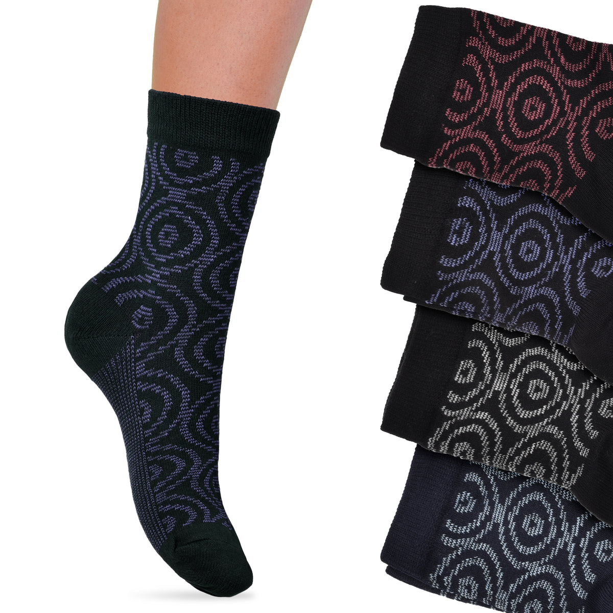 Calze donna corte Enrico Coveri Self-2Ass caldo cotone cerchi var B 4 paia