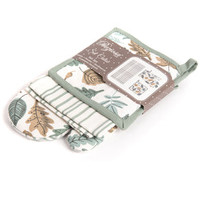 Set di guanto + strofinaccio + presina Preziosa Calisè W01 A verde