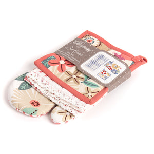 Set di guanto + strofinaccio + presina Preziosa Calisè W01 D rosa