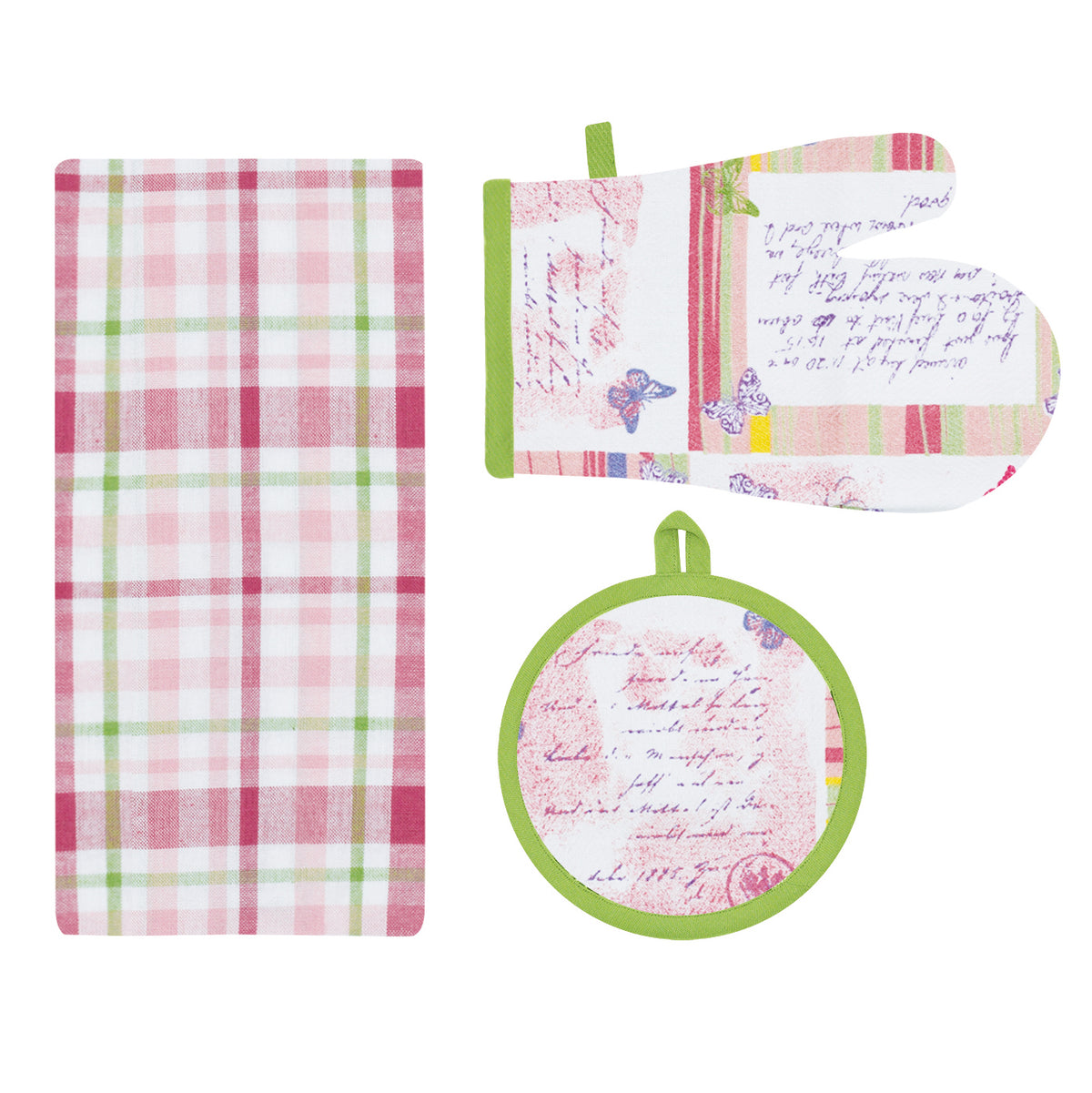 Set cucina 3 pezzi strofinaccio + guanto + presina Calisè S05 Preziosa