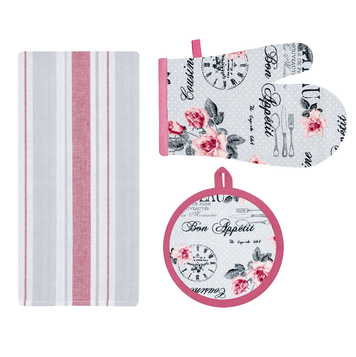 Set cucina 3 pezzi strofinaccio + guanto + presina Calisè S05 Preziosa