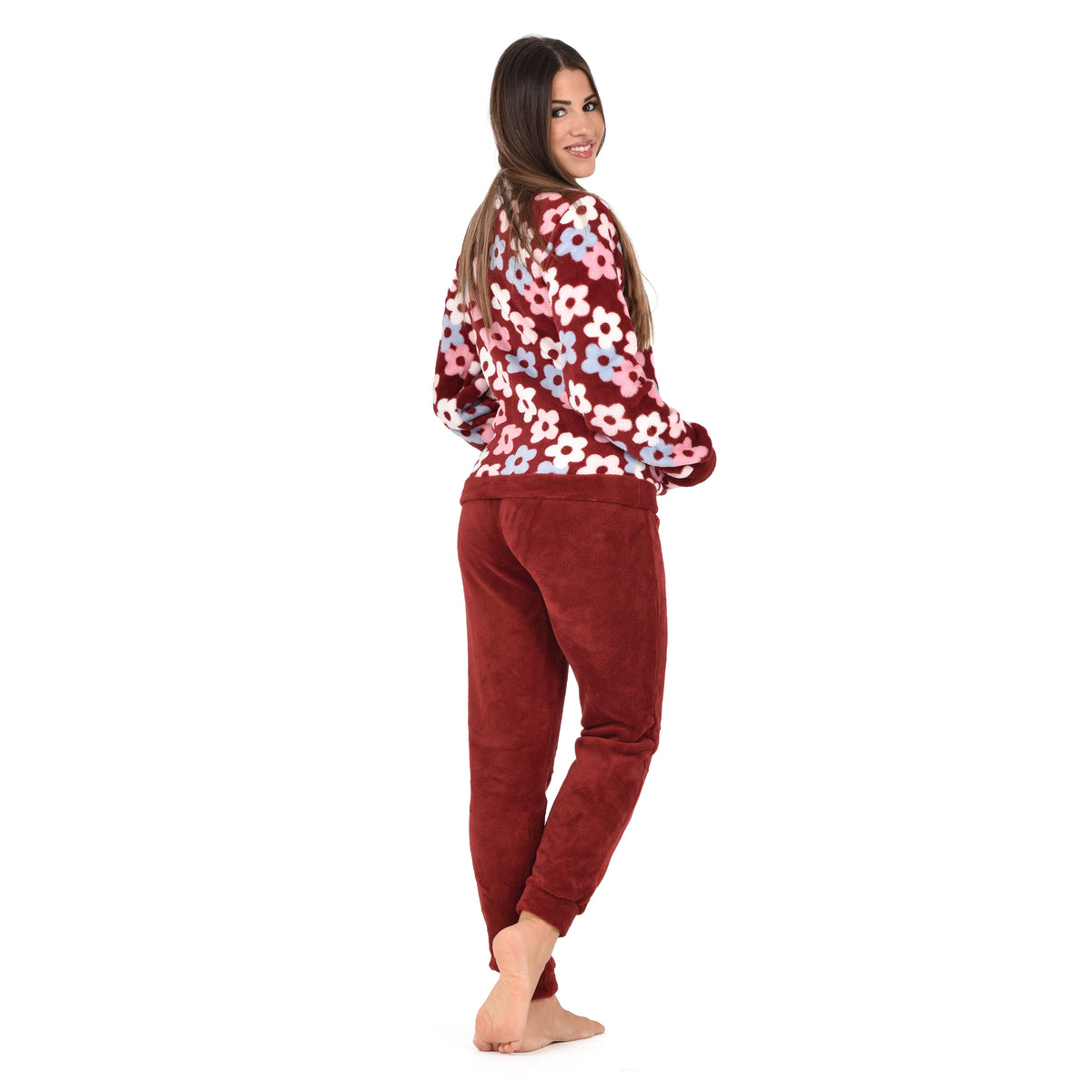 Pigiama donna invernale Biancaluna 23D93013 in pile coral fiori
