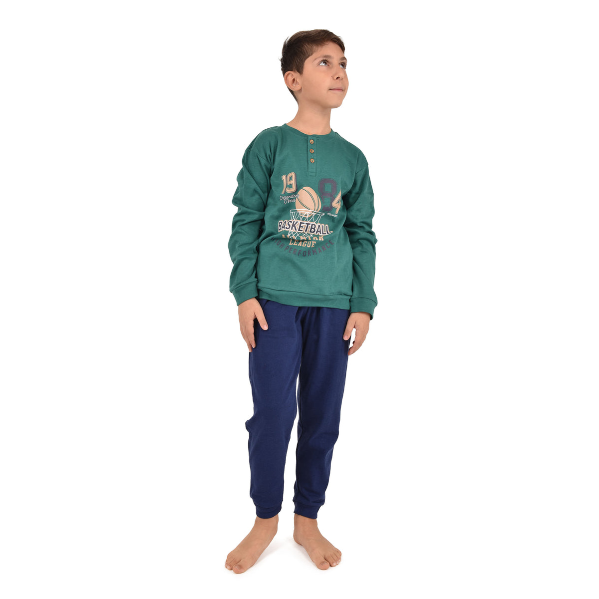 Pigiama bambino caldo cotone basketball Biancaluna 23U00403