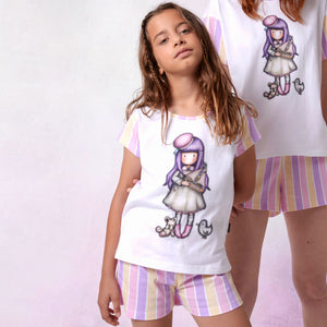 Pigiama bambina corto Santoro Gorjuss 55626 cotone bianco