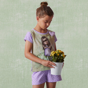 Pigiama bambina corto Santoro Gorjuss 55623 cotone lilla pois