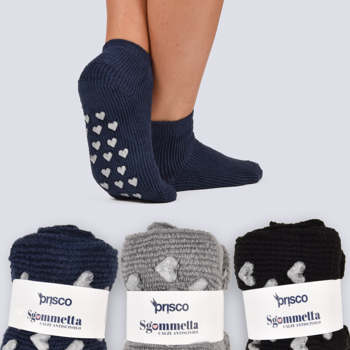 Calza corta antiscivolo Prisco Sgommetta scuri 3 pezzi