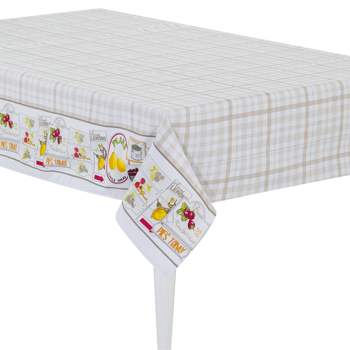 Tovaglia a quadri beige con frutti twill di cotone Sommaruga Siesta F