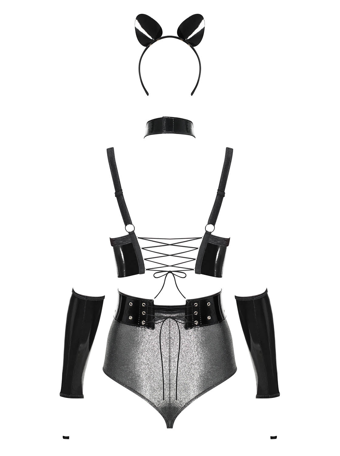 Sexy costume Obsessive Silveria grigio e nero 6 pz.