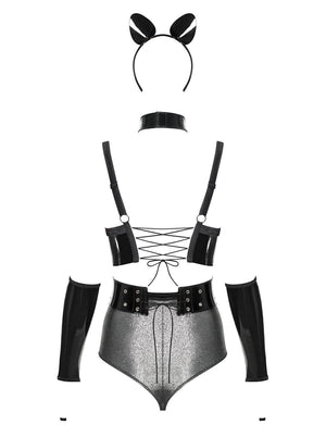Sexy costume Obsessive Silveria grigio e nero 6 pz.