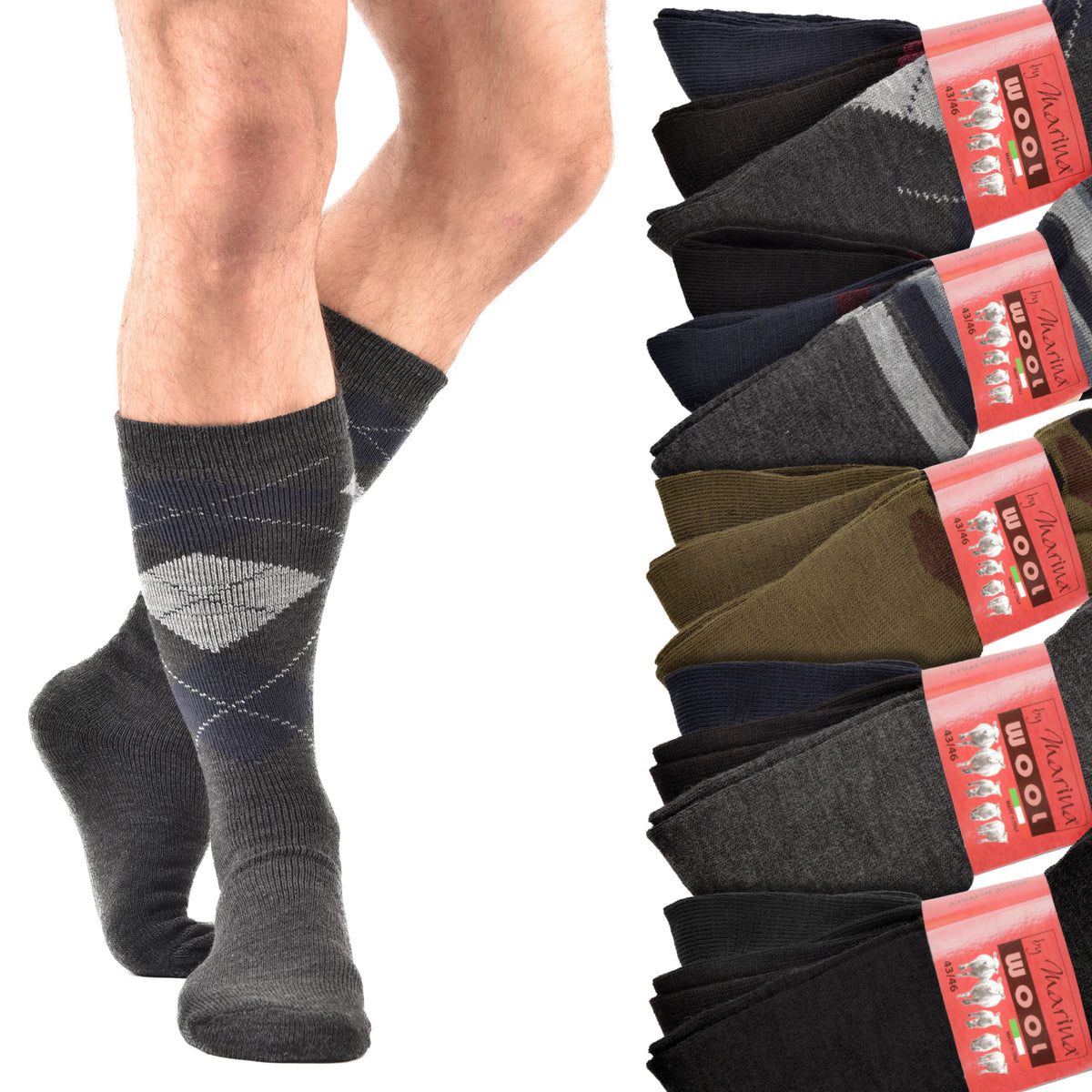Calze termiche uomo invernali 80% lana 3 paia