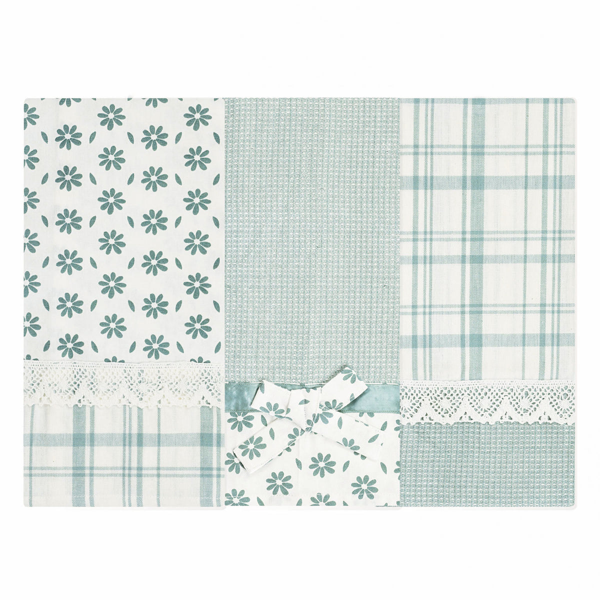 Set da 3 strofinacci Preziosa Melanie verde 100% cotone con pizzo