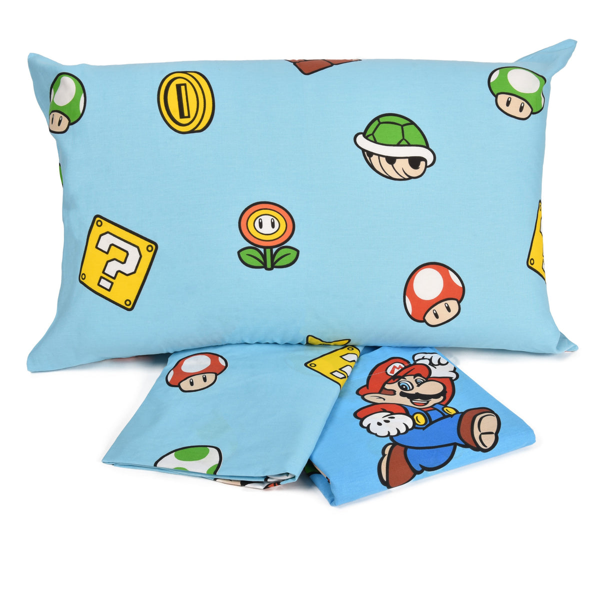 Completo letto singolo federa + sotto con angoli + lenzuolo Super Mario