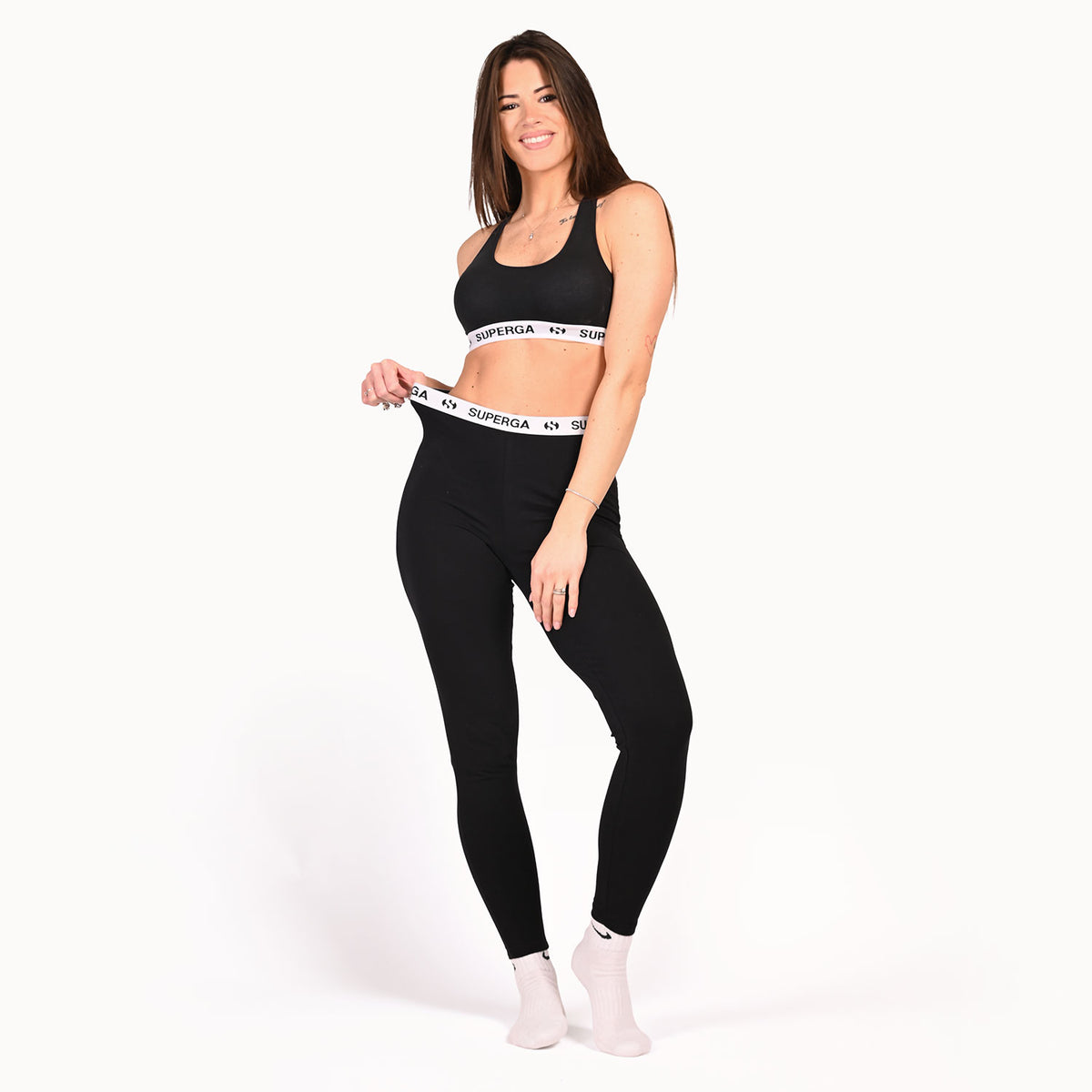 Leggings donna a vita alta con elastico loggato Superga D762