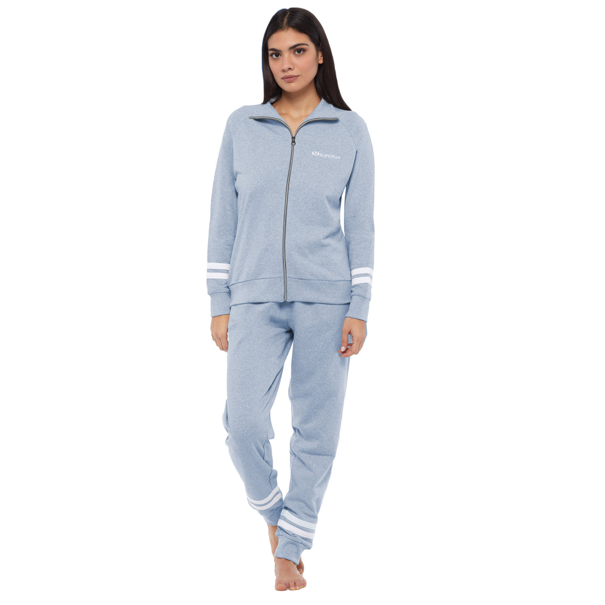 Tuta donna cotone Superga full zip SWS23201 avio melange
