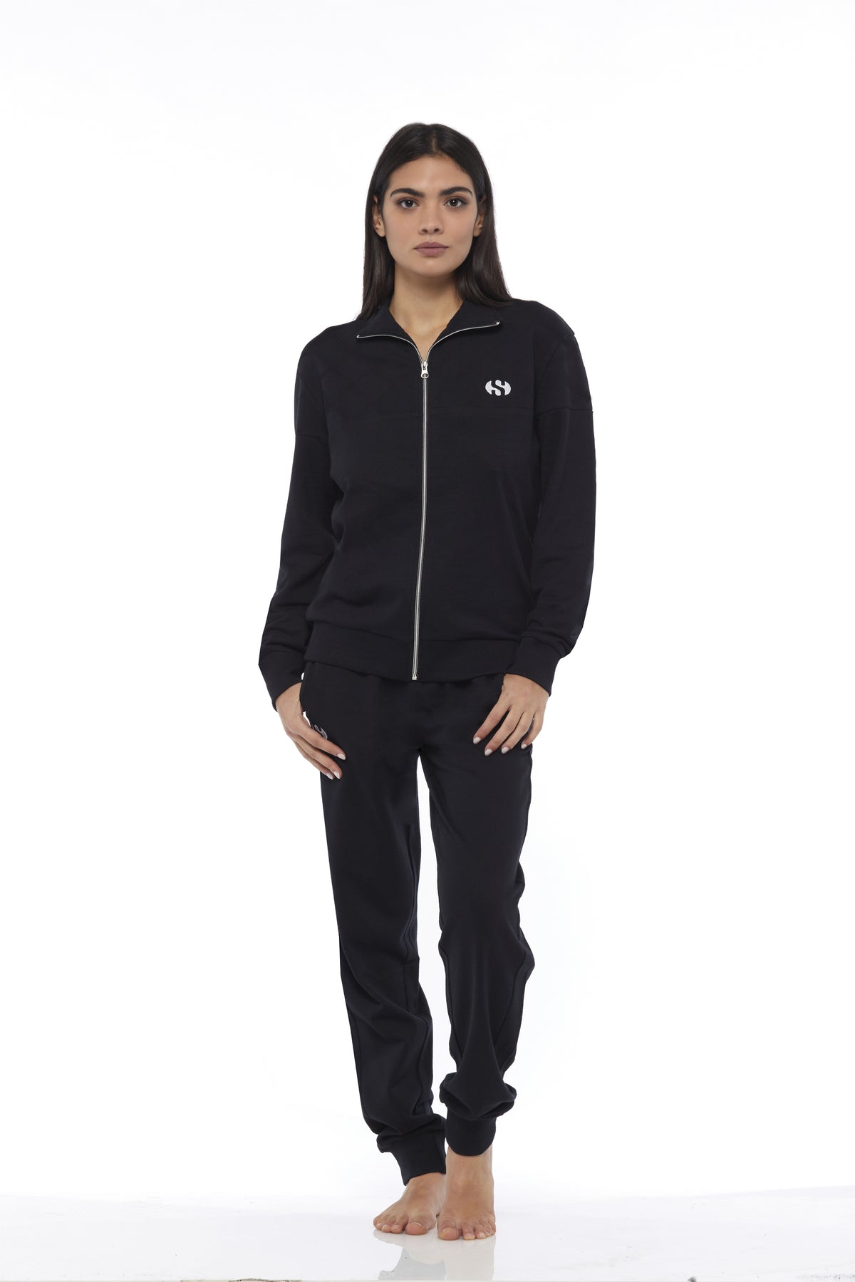 Tuta donna cotone Superga full zip SWS23206 nera