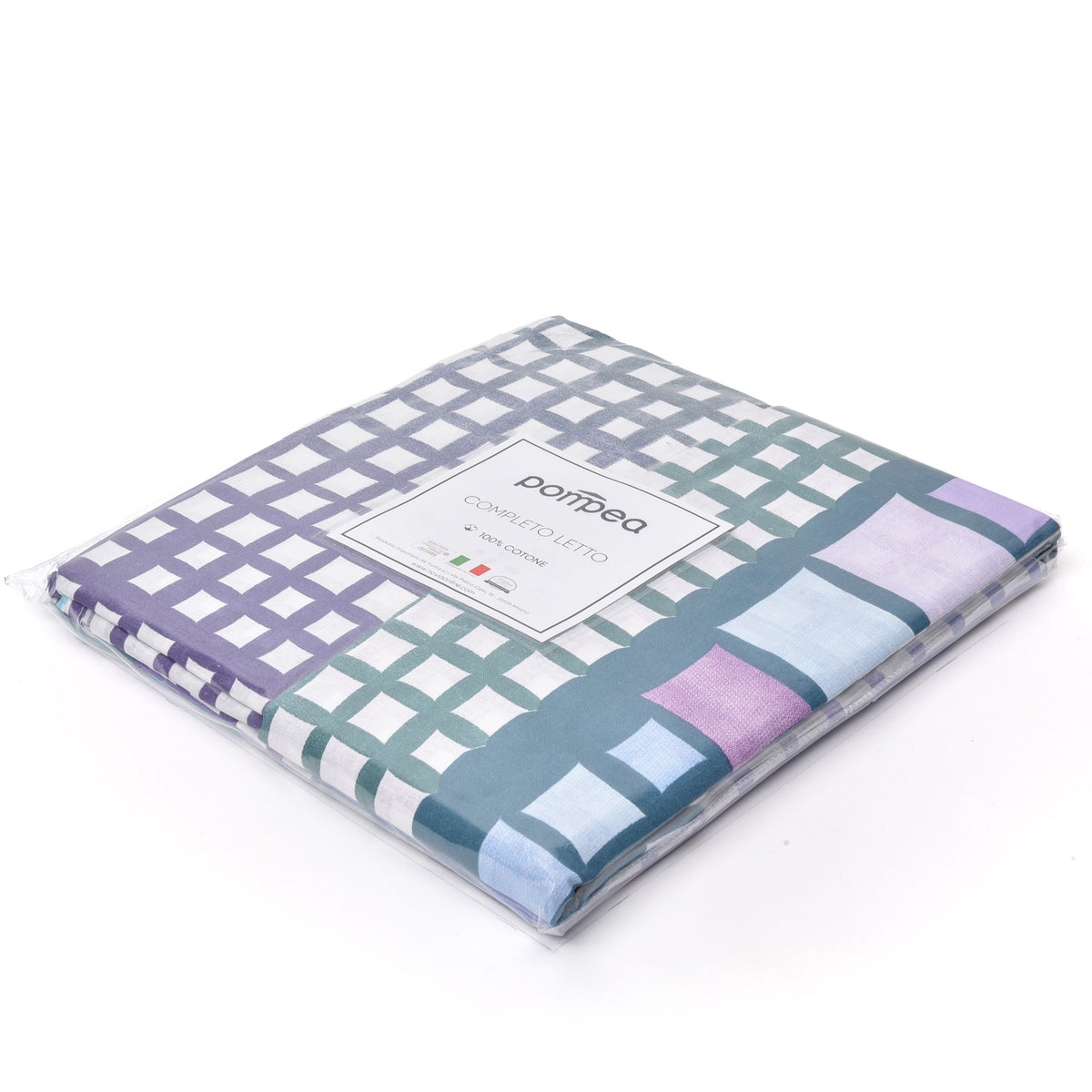 Completo letto Pompea Tapestry lenzuola sopra sotto con angoli federa blu