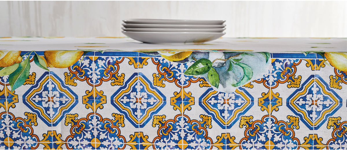Tovaglia Vingi Tiffany cod.A02 cotone con limoni e decori