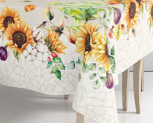 Tovaglia Vingi Tiffany cod. 25 in cotone con girasoli e fichi