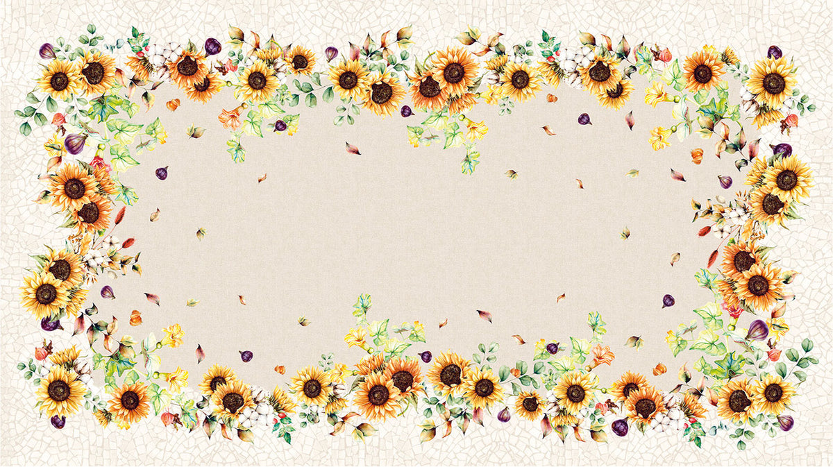 Tovaglia Vingi Tiffany cod. 25 in cotone con girasoli e fichi