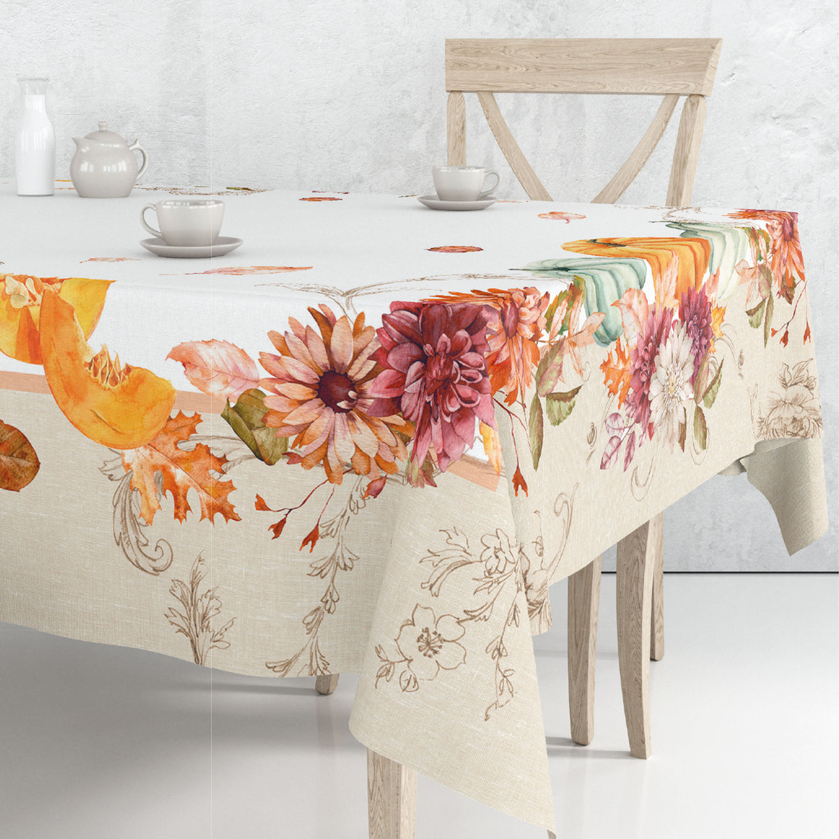 Tovaglia Vingi Tiffany cod. 26 in cotone con zucche e fiori