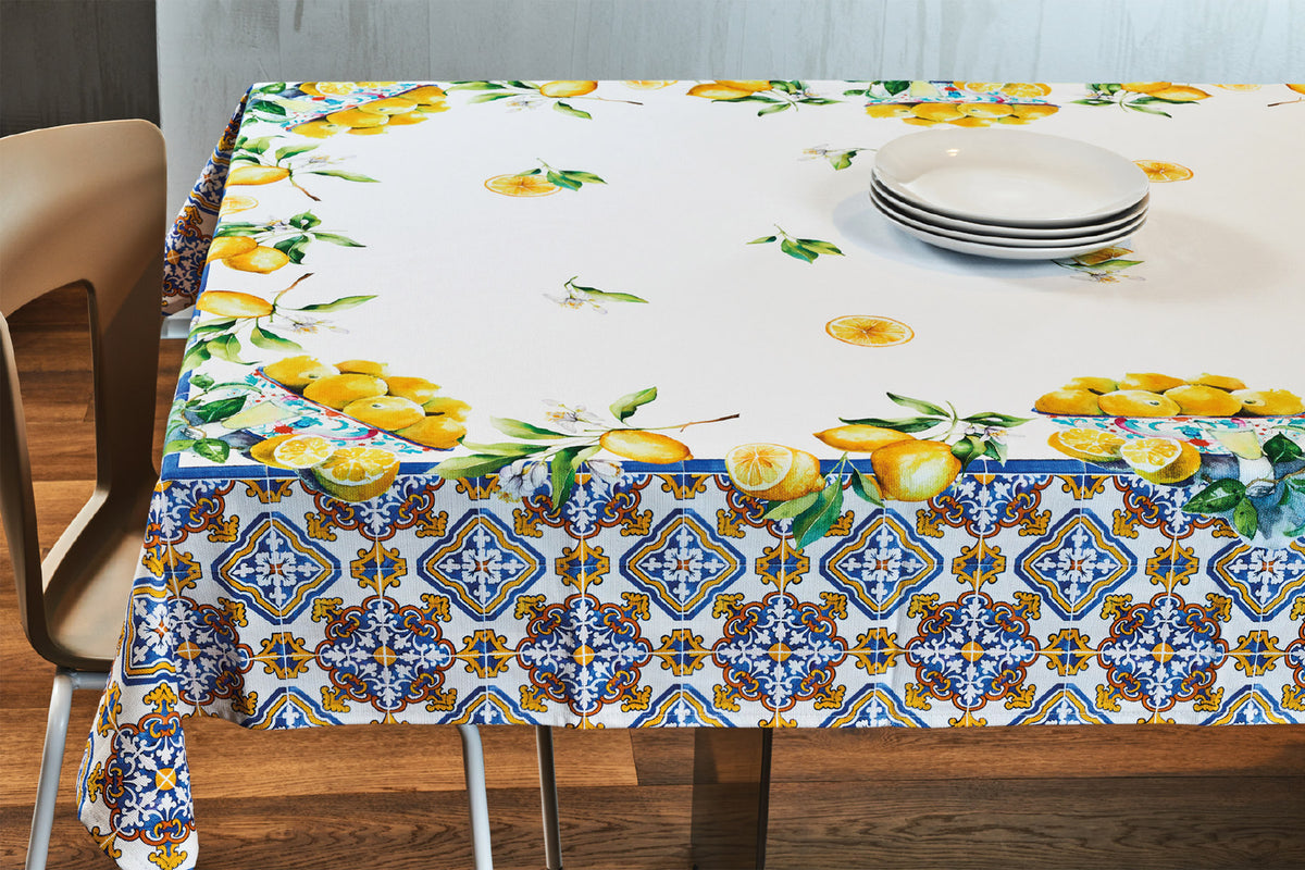 Tovaglia Vingi Tiffany cod.A02 cotone con limoni e decori