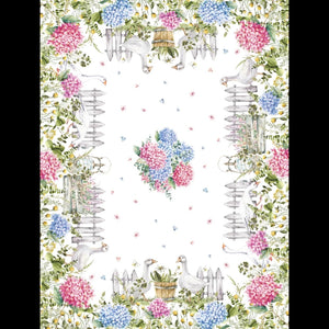 Tovaglia 100% cotone con ortensie e paperelle Vingi Tiffany dis. 25