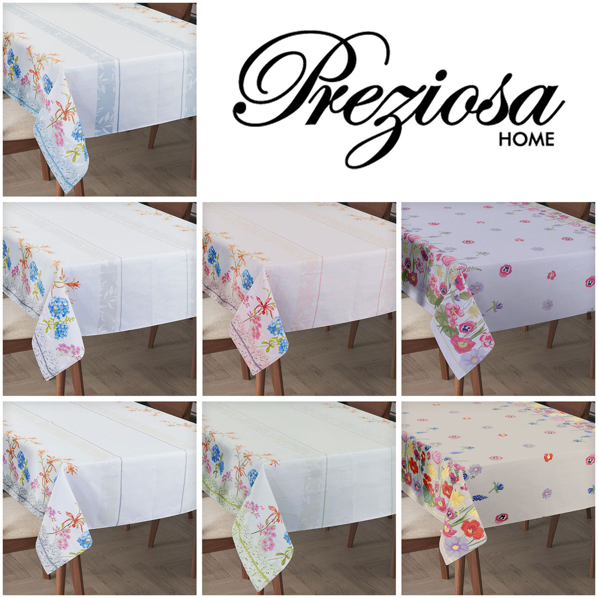 Tovaglia fantasia fiorata grigio Preziosa rasatello Thango